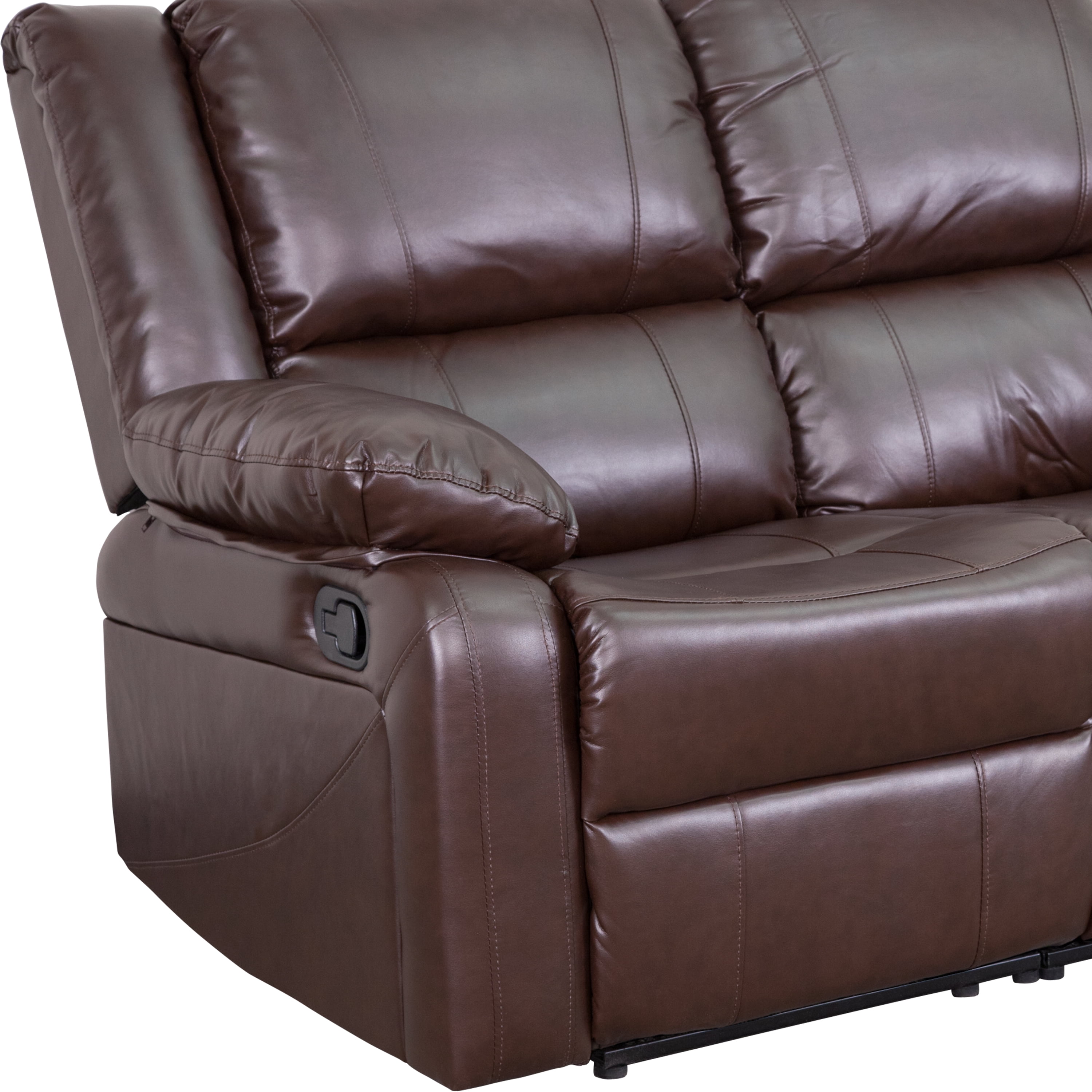 Emma + Oliver Brown LeatherSoft Loveseat with Two Built-In Recliners
