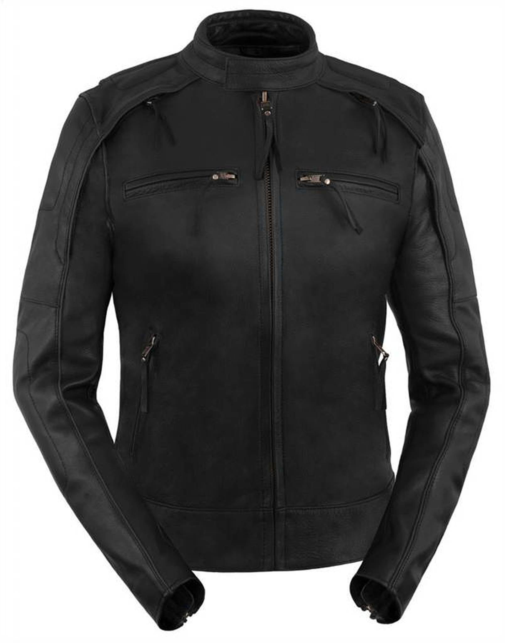 True Element Women's Scooter Leather Jacket With Reflective Piping