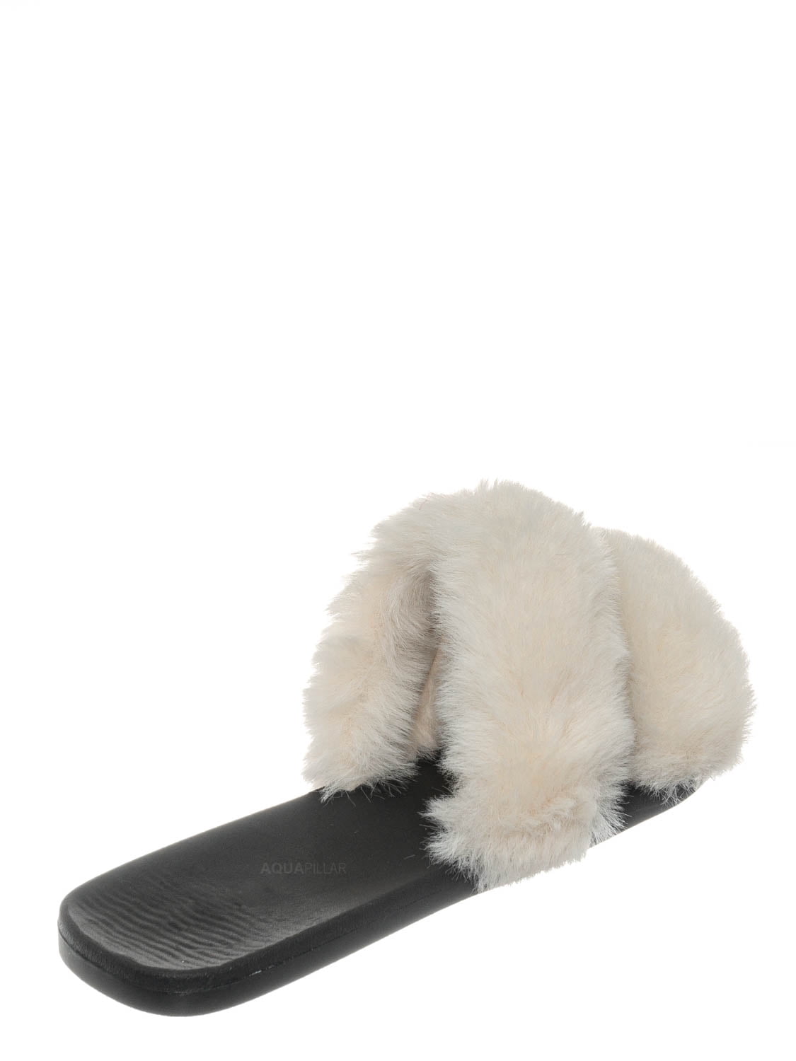 faux fur double strap slide