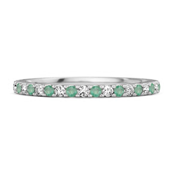 0.18 Cts Emerald Half Eternity Band 925 Sterling Silver Stackable Women Valentines Day Gifts Ring