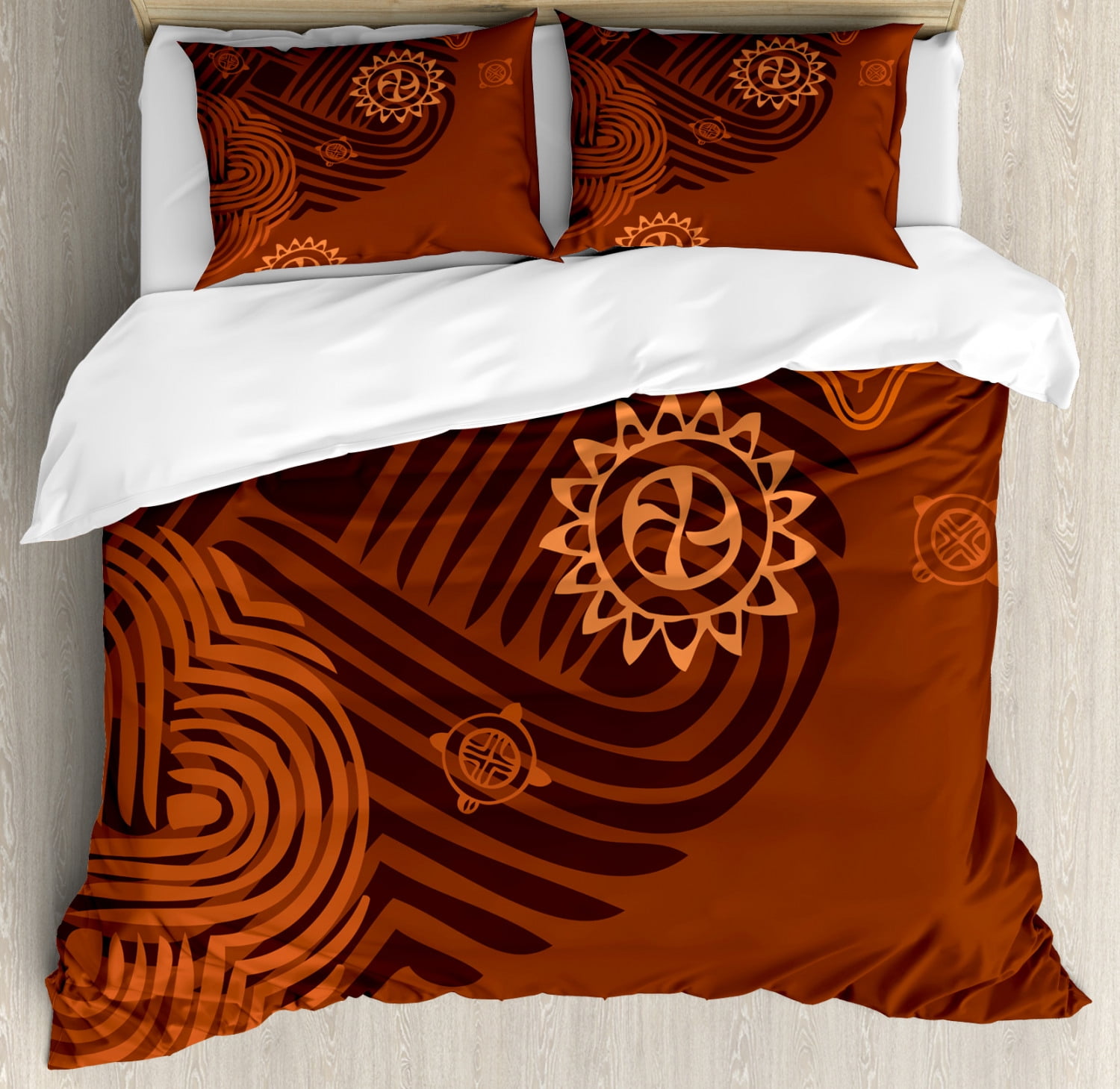 Earth Tones Duvet Cover Set, Artistic Ethnic Composition with Floral