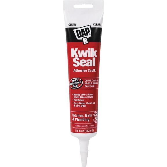 DAP Kwik Seal Tub & Tile Latex Caulk - Durable, Interior/Exterior - 5.5 oz, Clear