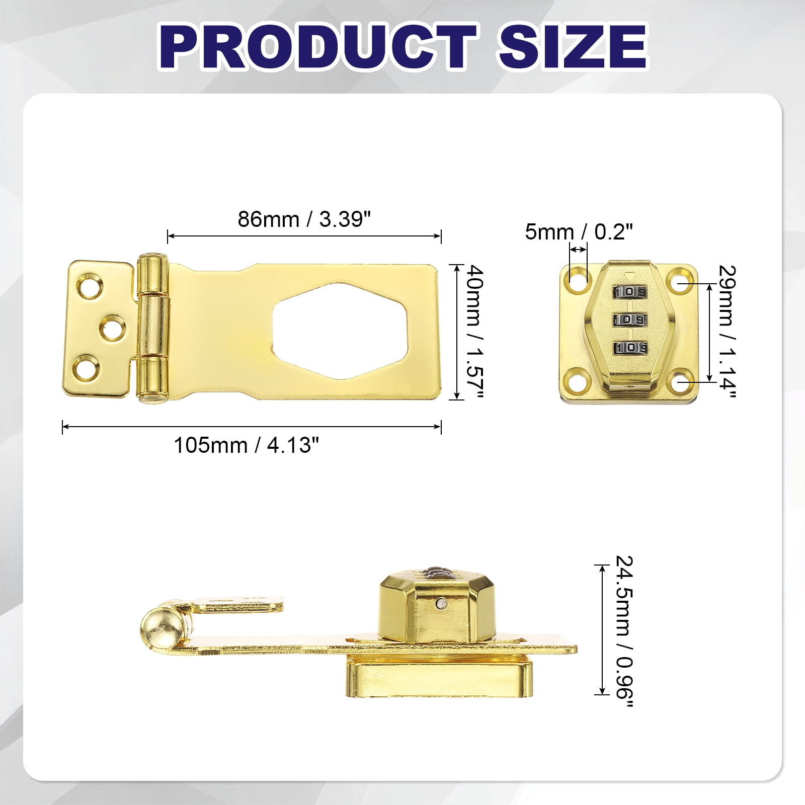 Uxcell 2 Pcs Keyless Cabinet Lock with Combination Code (3.5 Inch) - 3-Digit Password Hasp Latch Lock Mechanical Password Rotary Hasp, for Drawer Closet Cupboard Door, Gold