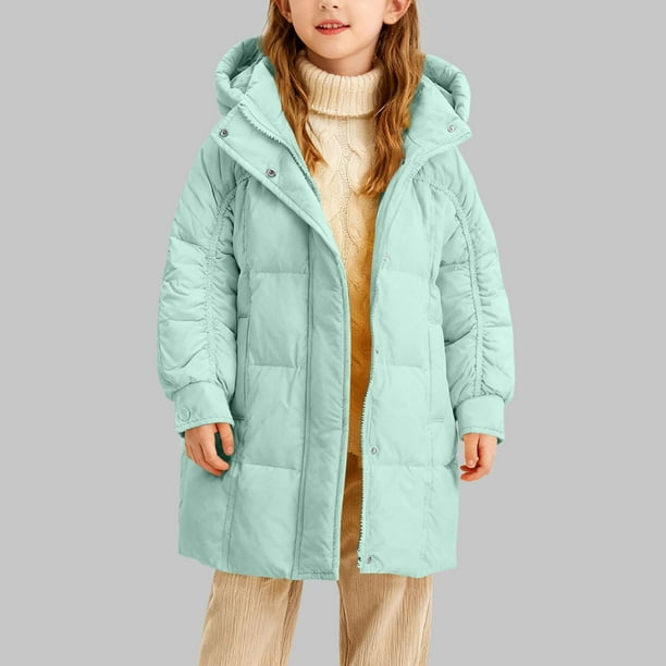Parkas de manga larga, chaqueta de invierno para niñas, medianas a largas, chaqueta de plumón para niños, medianas a grandes, chaqueta con capucha de color liso, tops de algodón para niños