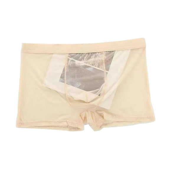 Men Boxer Underwear Summer Ultra Thin Perspective Mesh Yarn Shorts Briefs Mid-rise U-Convex Panties