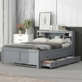 thumbnail image 2 of Full Size Platform Bed with Storage Headboard, USB, Twin Size Trundle and 3 Drawers, Gray, 2 of 9