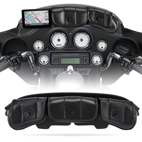 C Motorcycle Windshield Bag Pouch PU Leather with Magnetic Closures Compatible with Harley Touring Street Glide Electra Glide Windshield Bags 1996-2013