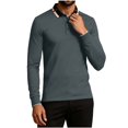 thumbnail image 5 of YOIAVAIOY Mens Contrast Collar Sweatshirt Long Sleeve Button Neck Pullovers Lightweight Slim Fit Pullover Sweatshirts Casual Business Polos Gray L, 5 of 8