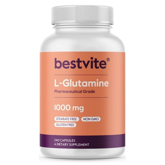 BESTVITE L-Glutamine 1000mg Free Form (240 Capsules)-Free Form - No Stearates - No Fillers - Gluten Free - Non GMO