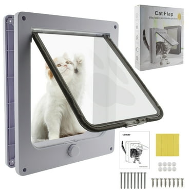 ZYNERY Large Pet Door (Outer Size 10.7" x 9.5"), Strong Cat Door for Interior Exterior Doors, 4 Way Locking Pet Door, Cat Flap for Kitten Doggies, Easy Installation, Weatherproof (White)