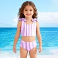 thumbnail image 5 of BOBOGOJP Girls Swimsuit 2 Piece Bathing Suits Fashion Stripe Print Bikini Tankini Swimwear Bow Strap Soft Beach Swimsuit (Purple, 5-6 Years), 5 of 6