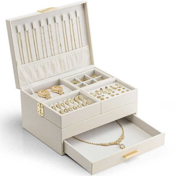 Caja de Joyas Vlando con 3 Capas y Bandeja Retráctil Blanca