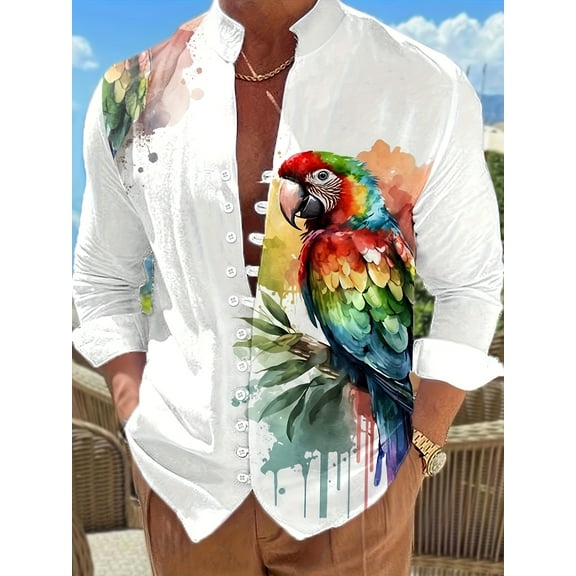 Mens Hawaiian Shirt Summer 3D Print Casual Long Sleeve Button Down Graphic Aloha Dress Shirts White XXL
