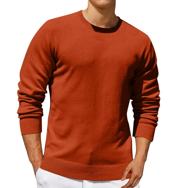 Jalioing Chandails à Col Rond pour Hommes Décontracté Basique à Manches Longues Chandail Automne Hiver Couleur Unie Tricoté