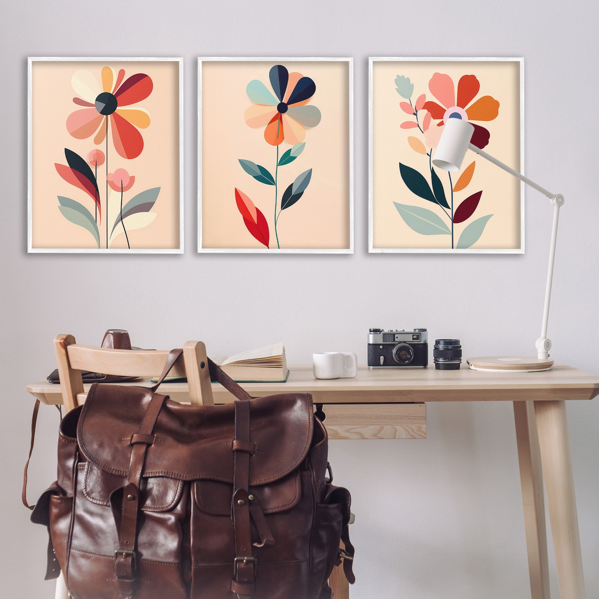 Stupell Industries Funky Modern Flowers Botanical & Floral Painting White Framed Art Print Wall Art, 24 x 30, Set of 3
