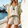 thumbnail image 2 of TGPMGRZ Women's 2026 Summer Boho 2 Piece Linen Vacation Outfits Loose V Neck Top Elastic Waist Casual Shorts Matching Set, 2 of 7
