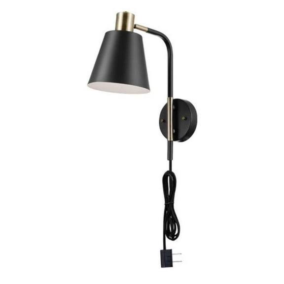 Davis 1-Light Matte Black Plug-in or Hardwire Wall Sconce with 6 Ft. Cord