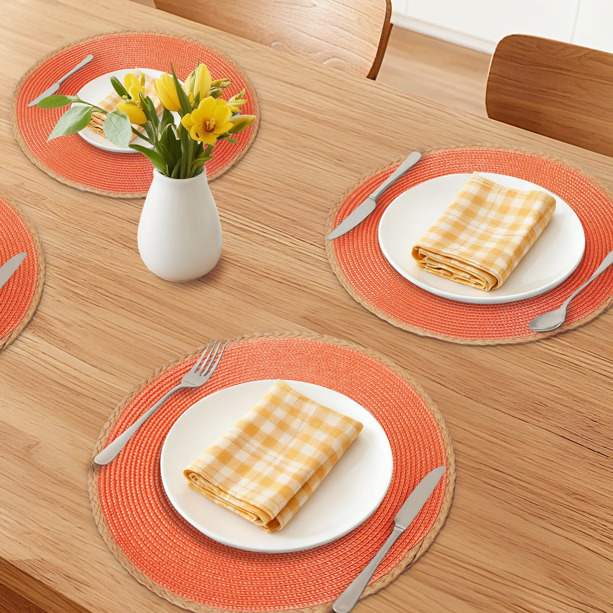 Unique Bargains Farmhouse Woven Placemats Set of 6 for Dining Table Decor Orange