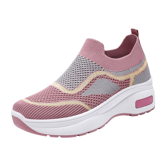 Domuza Orthopedic Shoes for Women Arch Support Slip on Non Slip Golf Shoes Wide Width Mesh Stretch Volleyball Shoes Soft 2026 Foam Shoes Pink 7（EU-38）