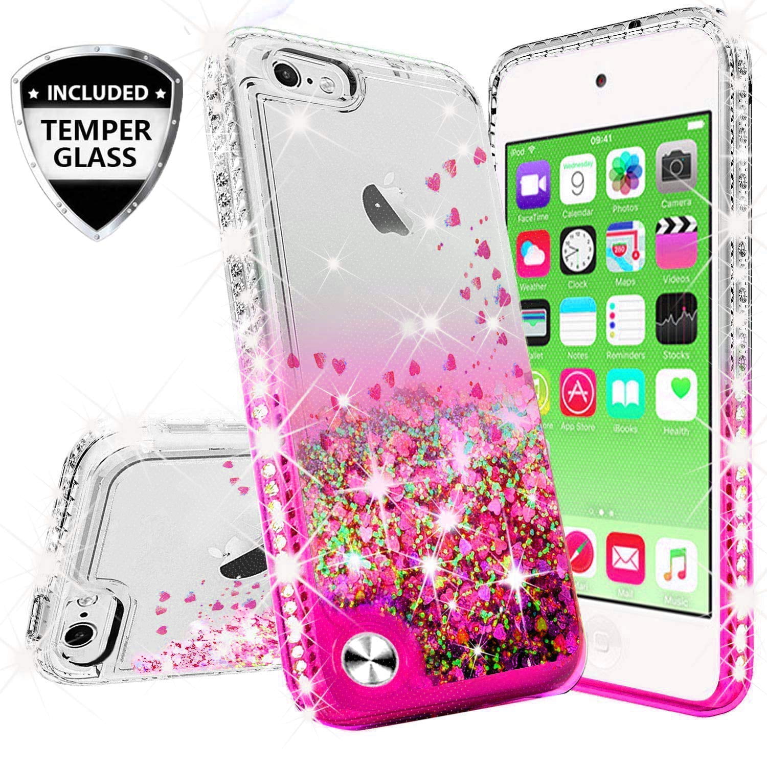 Compatible for Apple iPhone 8 Case, iPhone 7 Case, with [Temper Glass Screen Protector] SOGA Diamond Glitter Liquid Quicksand Cover Cute Girl Women Phone Case [Cear/Pink]