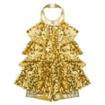 thumbnail image 3 of inlzdz Girls Shiny Sequins Dance Dress Leotard Sparkle Hip Hop Latin Jazz Dance Costume Dancewear Gold 8, 3 of 7