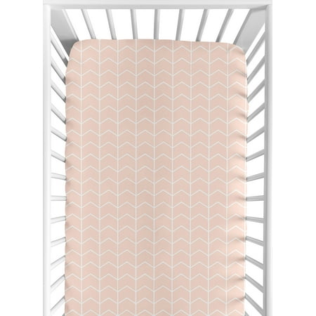 UPC: 0846480064428 | Elephant Grey and Blush Pink Collection Crib Sheet – Chevron Arrow Print