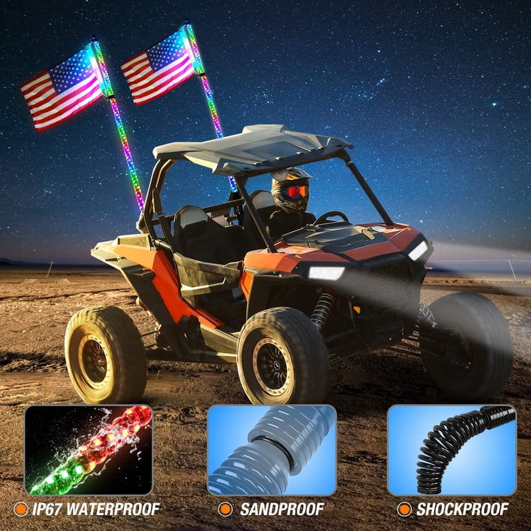 RGB LED Whip Light For UTV/ATV/Truck - 366 Modes, Remote & Sound Control, Waterproof (1FT Pair)