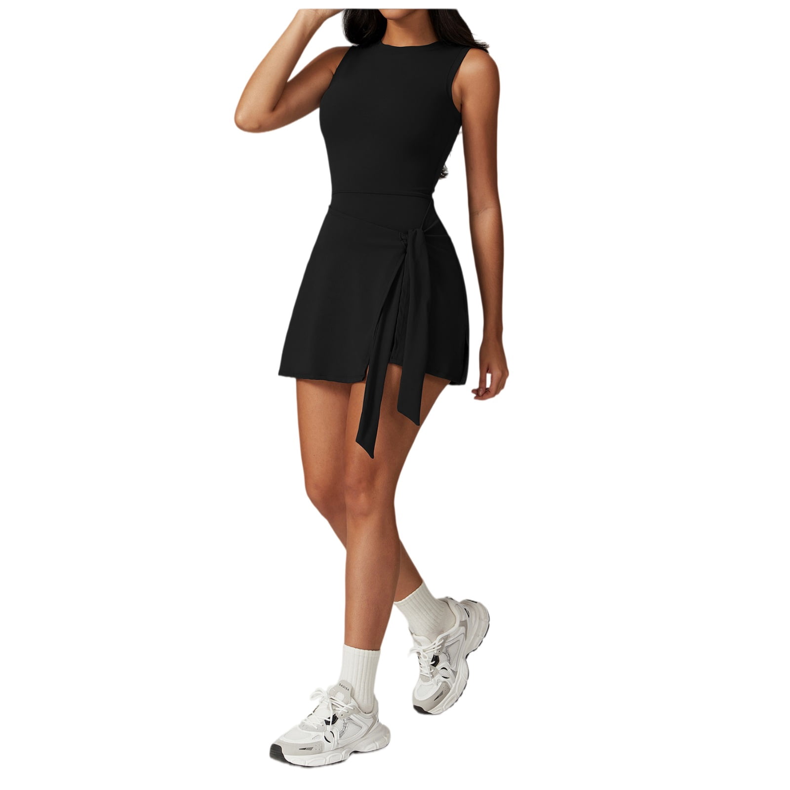 Women Sleeveless Mini Dress Wrap Tie Side Slim Fit Casual Athletic Short Dress Summer Outfit