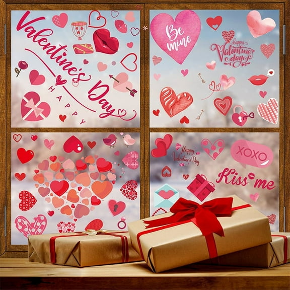 Tarmeek Valentine's Day Static Cling Window Decals, Removable Romantic Heart Stickers for Glass, Valentines Day Decorations for Valentine's Day and Home Ambiance
