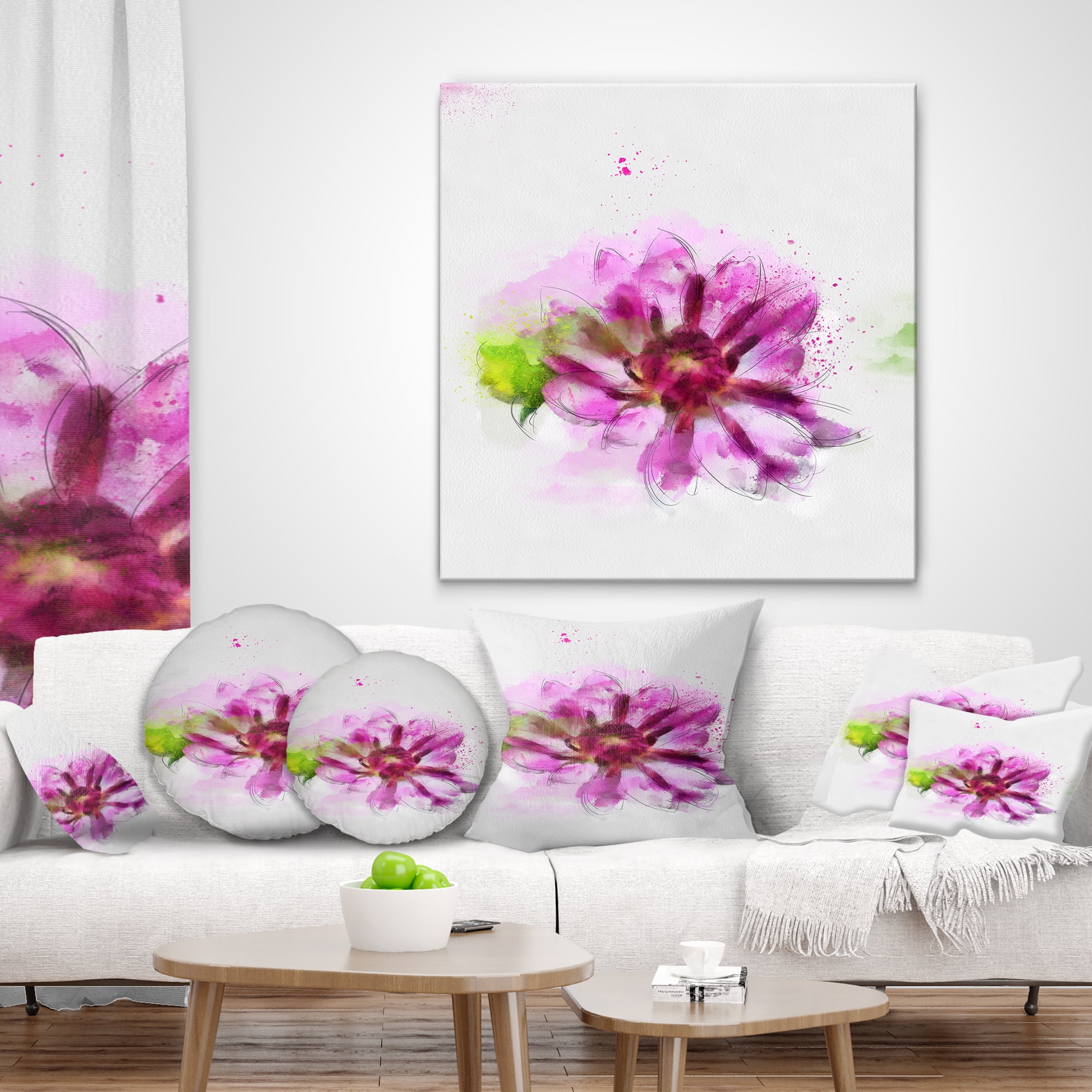 Designart Purple Flower with Green Leaves - Floral Throw Pillow - 12x20