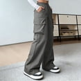 thumbnail image 4 of Hngshg Plus Size Cargo Pants for Women Drawstring Elastic Waist Solid Color Trendy Multi Pants Outdoors Wide Leg Pants with Pockets, 4 of 7