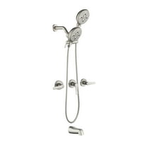 Cobbe Shower System with 5-Spray Dual Shower Head Combo, Tub Spout and 59-Inch Hose Wall Mount 3-Handle Shower Faucet Set ABS Brushed Nickel