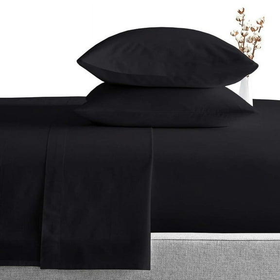 Pure Dreams Sheet Set 5 Piece - 400 Thread Count - 12" Deep Pocket - 100% Egyptian Cotton - Cool and Breathable - Black Solid, Full XXL Size