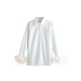 thumbnail image 4 of Seyurigaoka Women Feather Cuff Lapel Shirts, Long Sleeve V Neck Contrast Color Button Down Blouse, 4 of 9