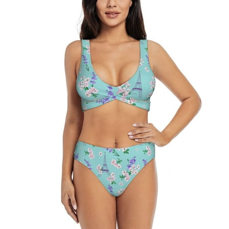 Swim Suits for Women 2024 Bikini - purple Tower flower Soft Stretchy High Waisted Bikini Sets for Women