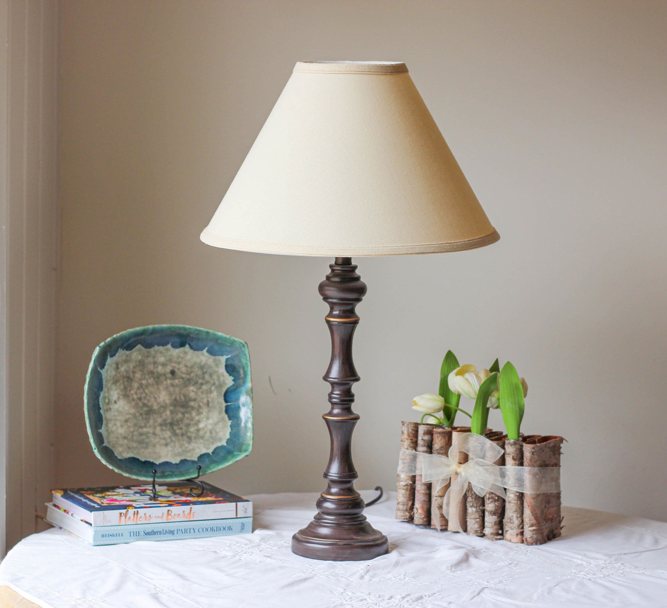 Izzovium 19in Bottom Beige Fabric Lampshade, 13in Height Hardback Cone with Washer Fitter for Tables
