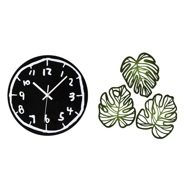 Reloj de pared,Reloj de pared silencioso y decorativo que no hace tictac,Placa de pared con hojas de palma,Decoración de pared de madera con hojas de palma,Adorno de madera con decoración de