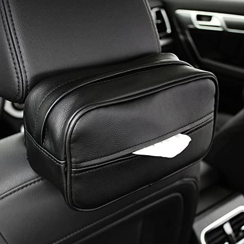 INEBIZ Luxury Leather Car Sun Visor Tissue Case Holder Paper Towel Bag Cover, Back Seat Headrest Hanging Napkin Clip