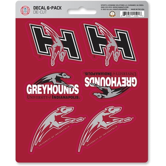 University of Indianapolis Greyhounds 6-Piece Decal Sticker Set, 5x6 Inch Sheet, Gift for football fans for any hard surfaces around home, automotive, personal items
