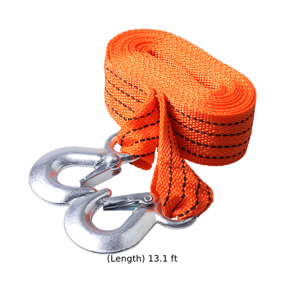 2 Pcs Orange Nylon Tow Strap with Hooks, 13.1 ft Vehicle Recovery Rope, 6600 LBS Heavy Duty Braided Traction Belt, Fluorescent Design for Auto Rescue, Emergency Roadside Assistance