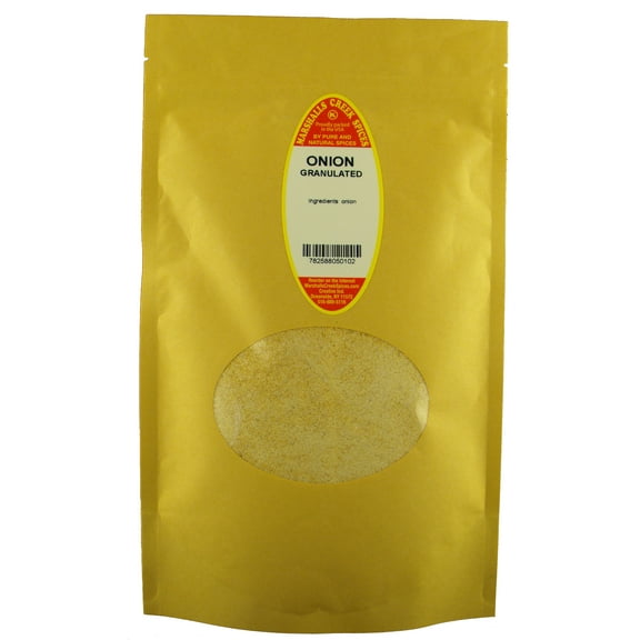 Marshalls Creek Spices Onion Granulate 10 oz. Kraft Stand Up Pouch ECO Friendly Recyclable Mailer (also called Onion Powder).
