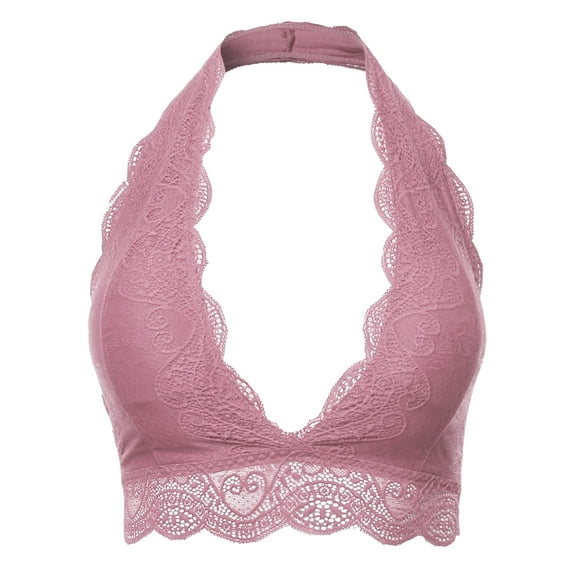FashionOutfit Women's Solid Lace Cami Halter Neck Bralette