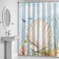 thumbnail image 6 of Shell Starfish Bathroom Shower Curtain, Watercolor Fish Seaweed Nautical Waterproof Washable Soft Bath Curtain for Bathtub Decor with 12 Hooks&Grommet, 66x72 Inch, 6 of 9
