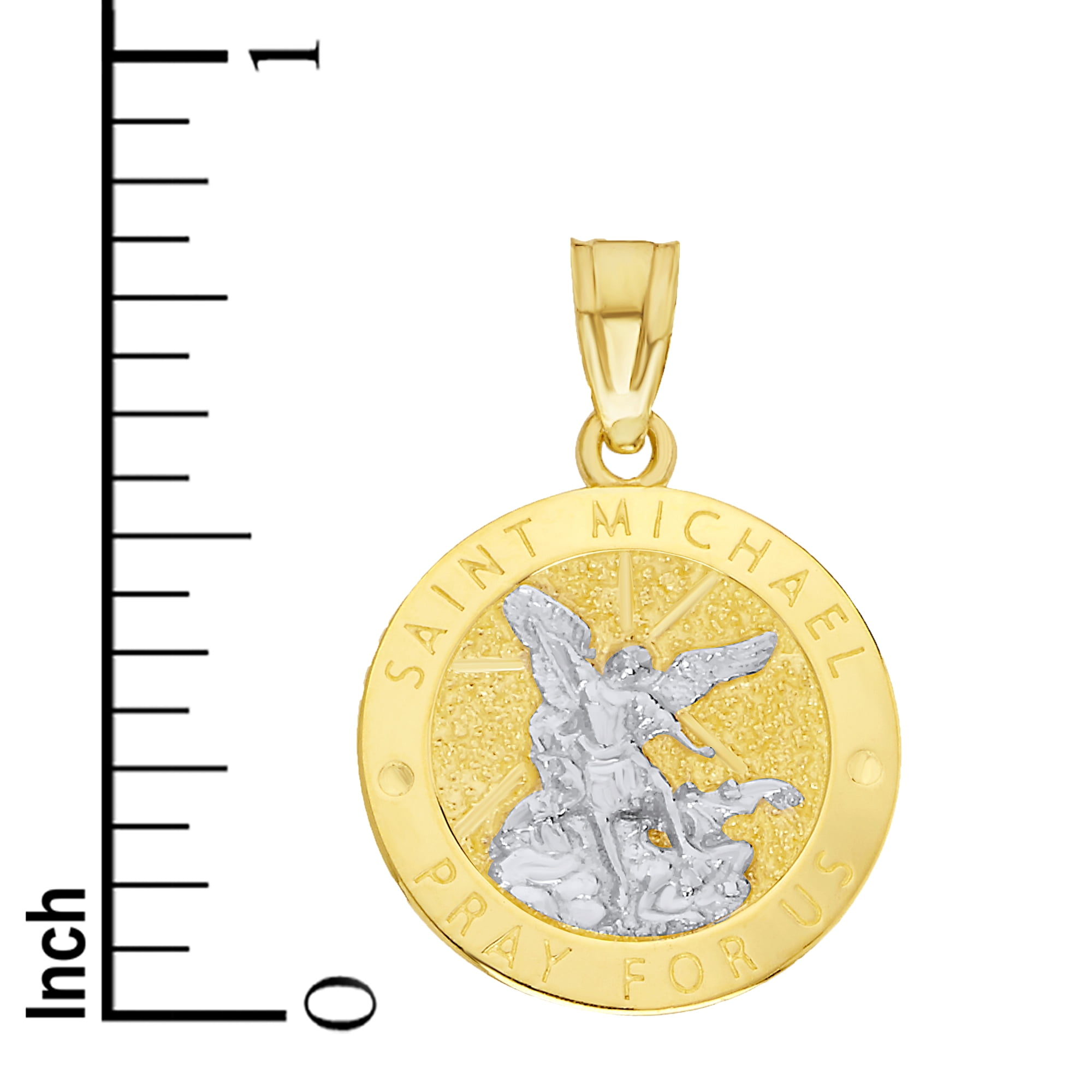Golden Fire Saint Michael Necklace Pendant 10k, Two-Tone Gold Jewelry Gifts