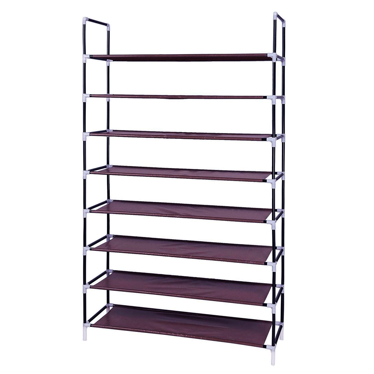 Kepooman 100cm 8-Tier Stackable Shoe Rack, Non-woven Fabrics & Steel Shoe Rack for Bedroom, Closet, Entryway, Dorm Room, Dark Brown
