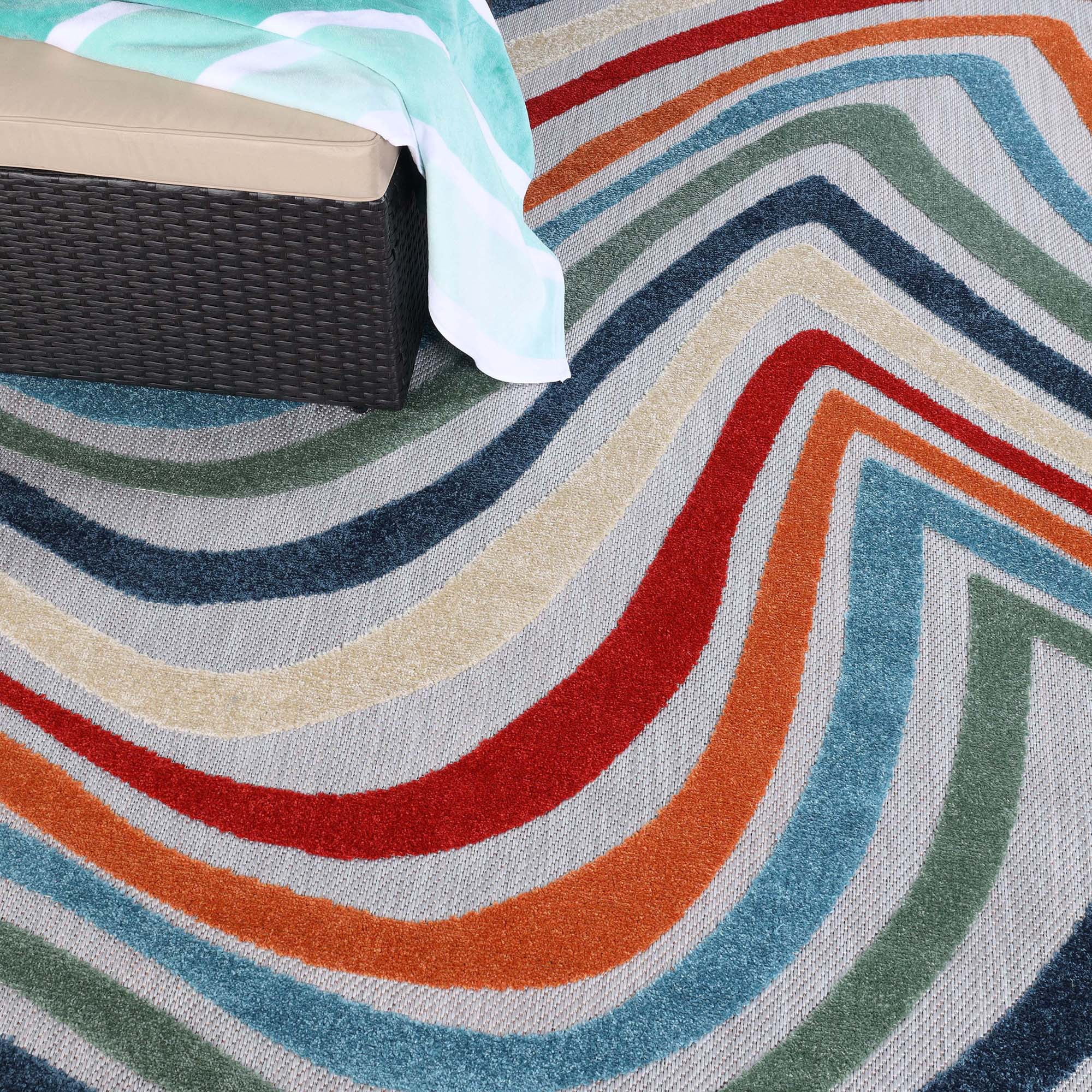 BNM Wave Coastal Striped Indoor Outdoor Area Rug, 4' x 6', Multicolor
