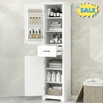 Tcbosik Modern Storage Cabinet, 66 inch Bathroom Cabinet with Adjustable Shelves and Door Rack, Freestanding Linen Cabinet, Kitchen Cupboard with Drawer for Dining Room, Living Room, White