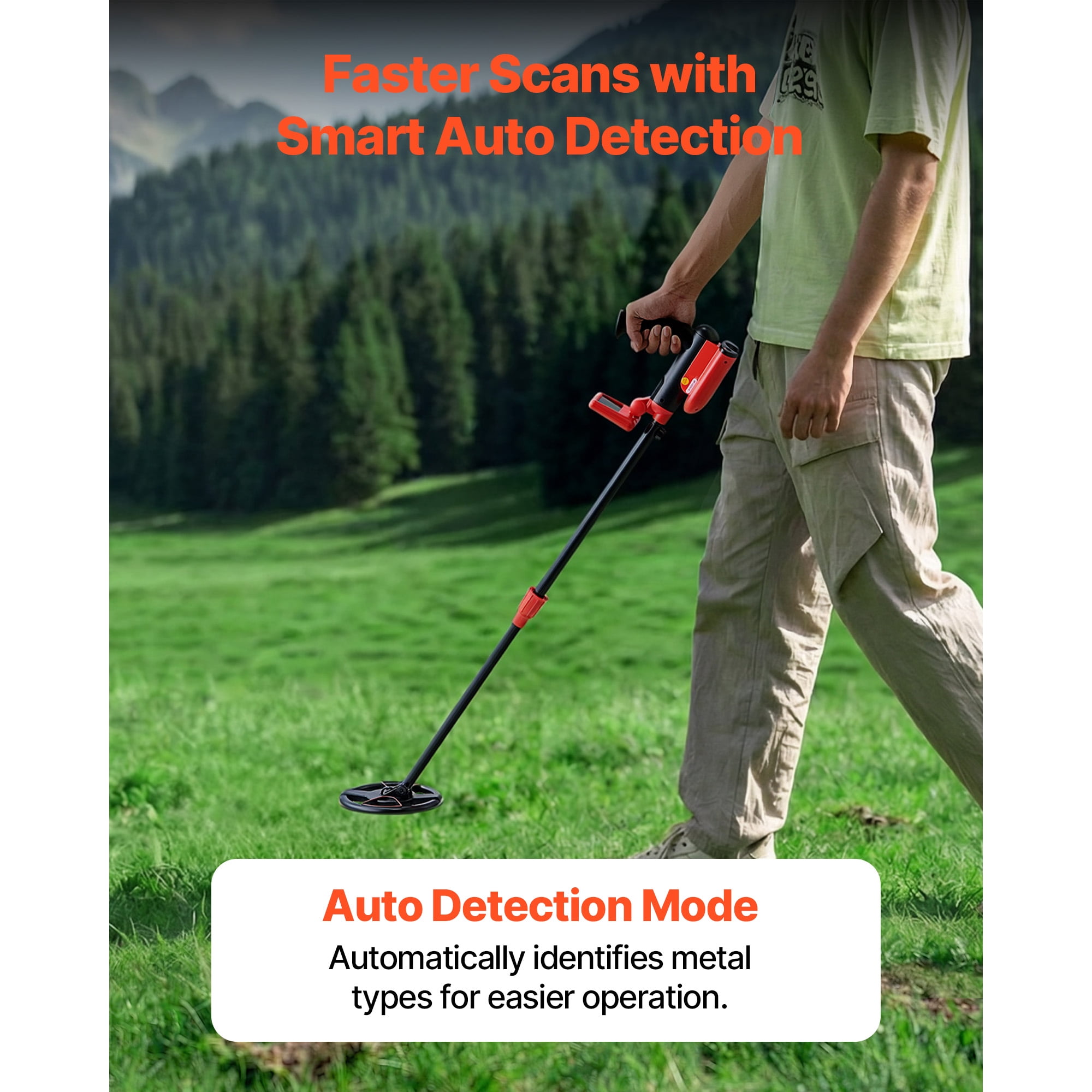 KFFKFF Lightweight Metal Detector with LCD Screen, 6" Waterproof Search Coil, Adjustable Length 22.8"-33.8", High Precision Gold Finder for Treasure Hunting and Easy Operation