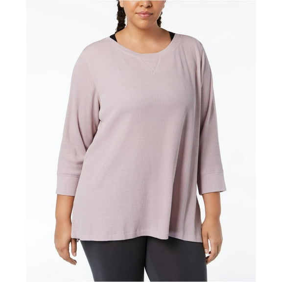 Calvin Klein Womens Performance 3/4-Sleeve Lace-Up Back Top,Evening Sand,XS