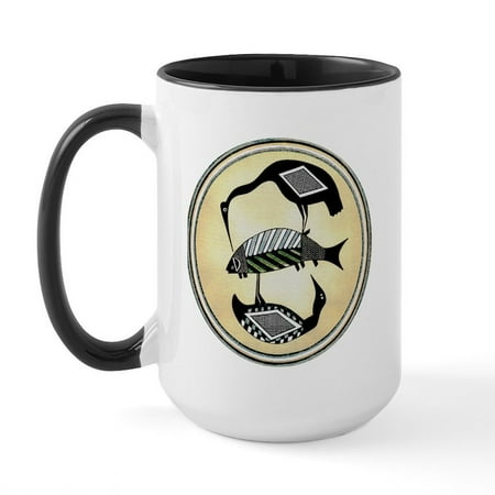 

CafePress - BIRDS FEEDING ON FISH BOWL DESIGN Large Mug - 15 oz Ceramic Large Mug